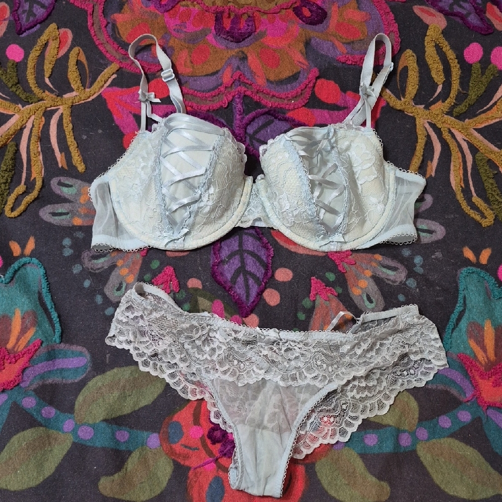 Adore Me Baby Blue Lacey Bra And Panty Set